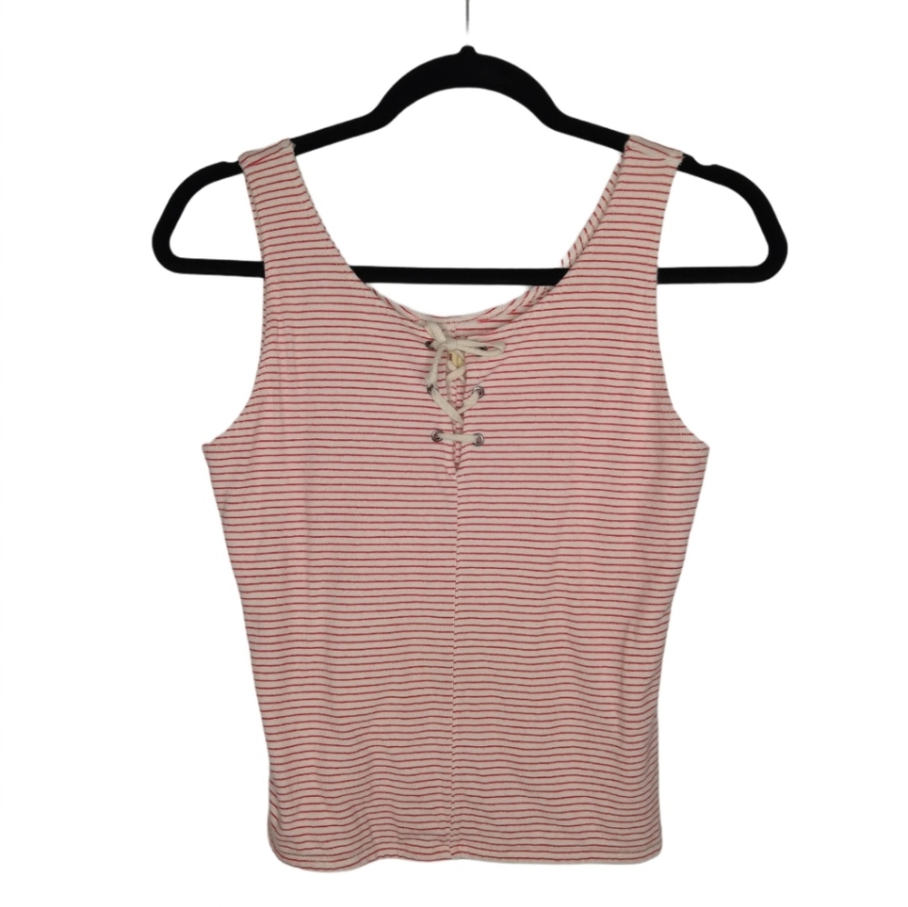 *Hollister Red Stripe Lace Front Knit Crop Tank Top Rocker Biker Grunge